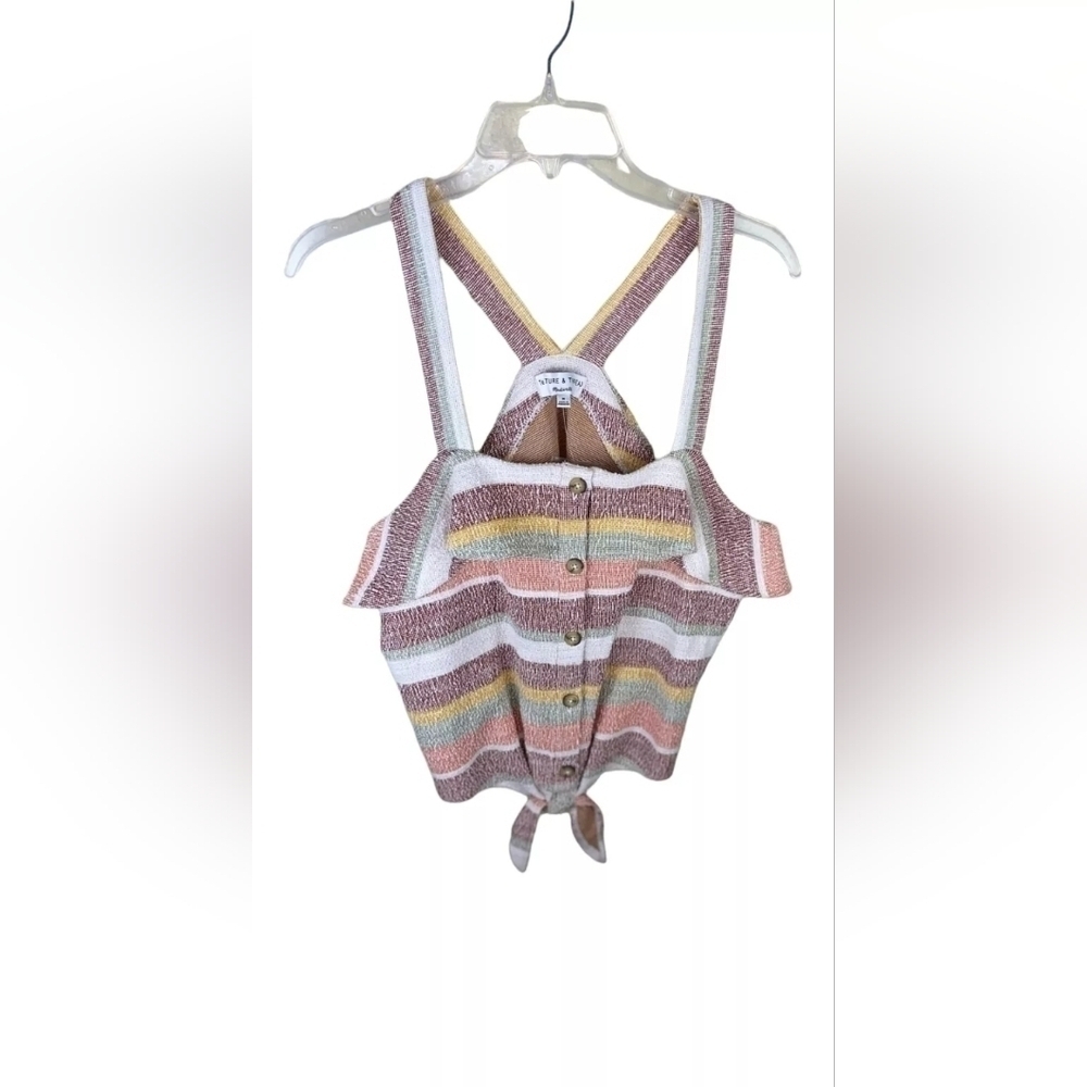NWT Madewell Texture & Thread Womens Sz M Ruffle Tie Front Tank Top In Stripe